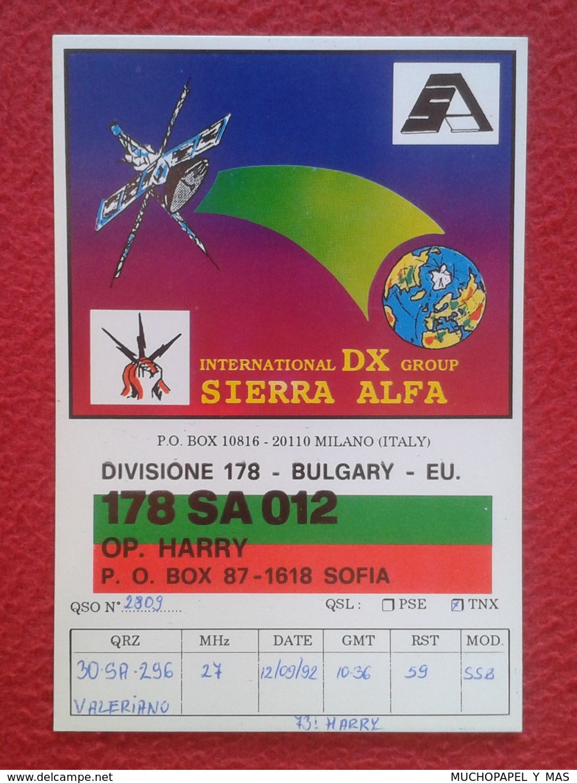 POSTAL POST CARD QSL RADIOAFICIONADOS RADIO AMATEUR SIERRA ALFA DIVISIÓNE BULGARY BULGARIA SOFIA COMMUNICATIONS.....VER - Otros & Sin Clasificación