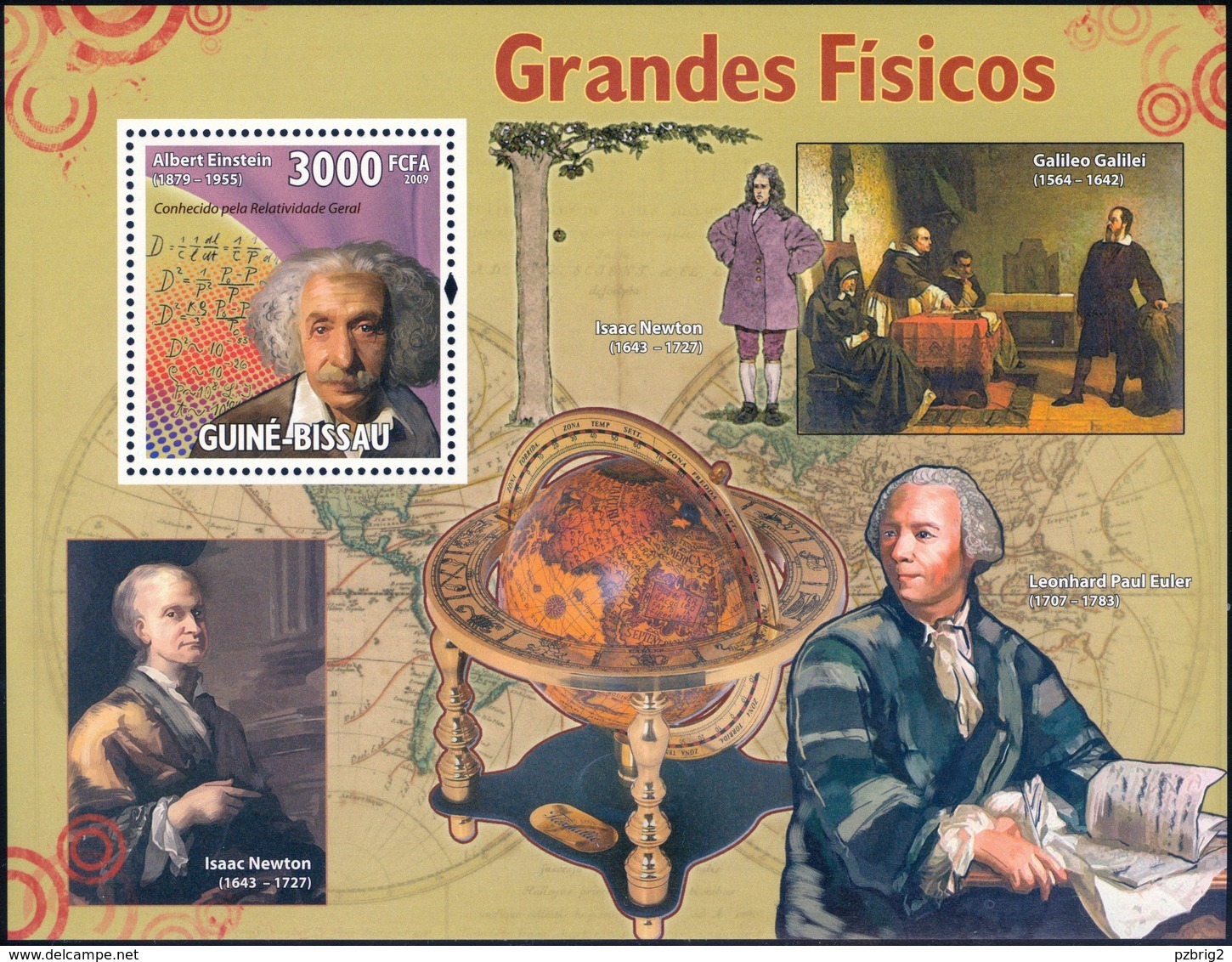 Physicists - Guinea-Bissau 2009 Michel # 4449 (Bl. 725) ** MNH - Physics, Einstein, Galilei, Newton, Euler - Physik