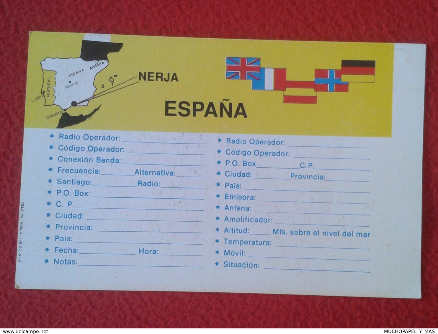 POSTAL POST CARD QSL RADIOAFICIONADOS RADIO AMATEUR SIERRA ALFA DIVISIÓNE SPAGNA SPAIN NERJA ANDALUCÍA MÁLAGA ANDALUSIA - Otros & Sin Clasificación