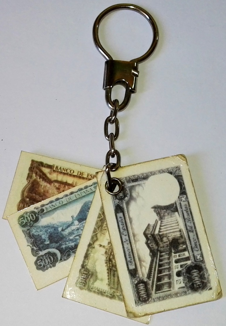 Key Chain, Porte-clés, Llavero / Billetes Españoles De Pesetas, Billets En Pesetas Espagnoles, Spanish Paper Money Of Pe - Schlüsselanhänger