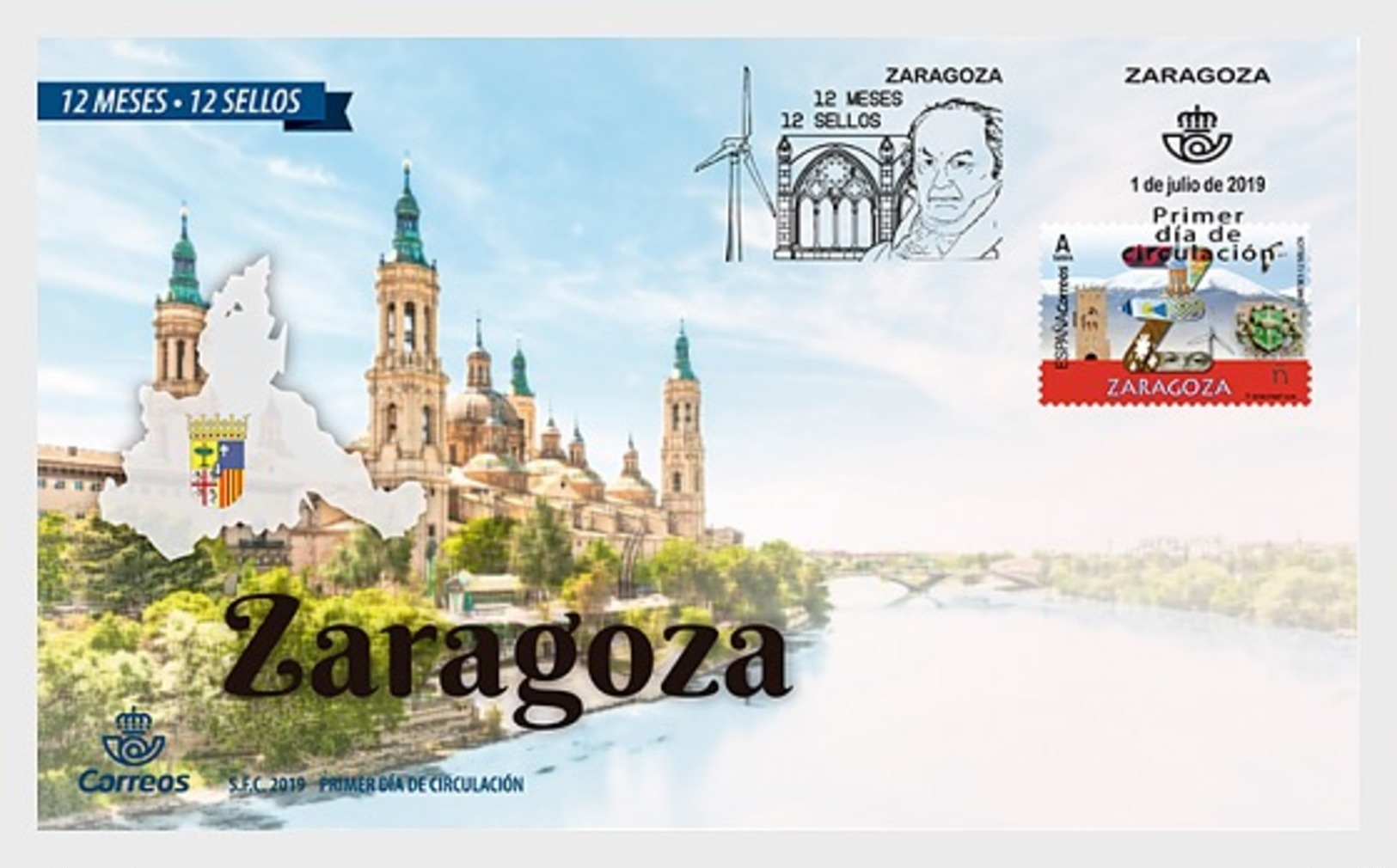 H01 Spain 2019 12 Months, 12 Stamps - Zaragoza FDC - Ungebraucht