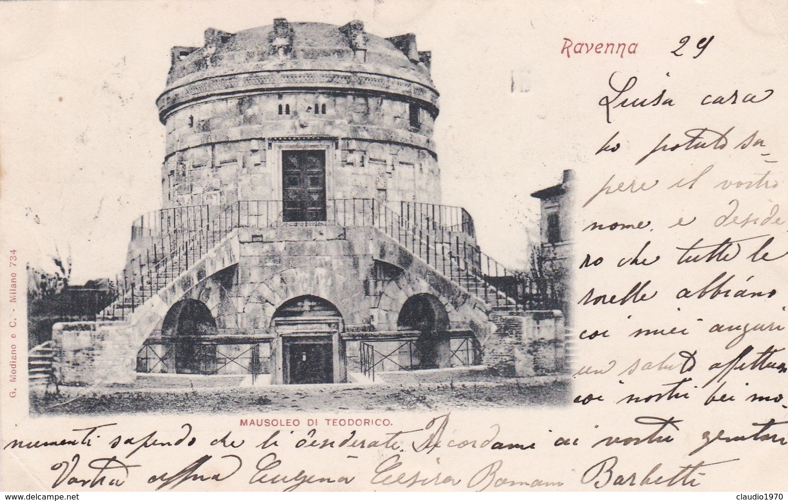 CARTOLINA - RAVENNA - MAUSOLEO DI TEODORICO - VIAGGIATA PER PISA ( FRANCOBOLLO ASPORTATO) - Ravenna