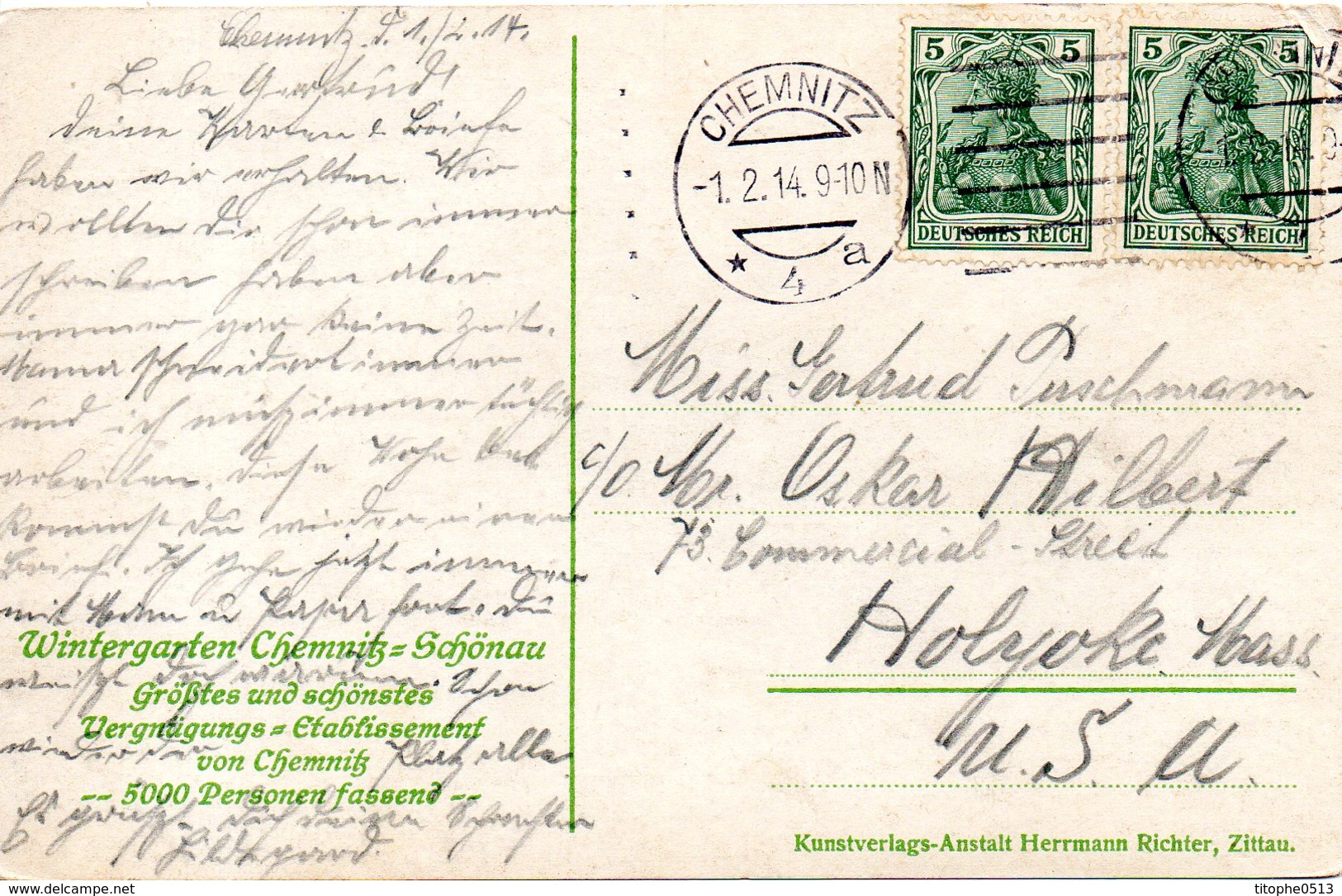 ALLEMAGNE. Carte Postale écrite En 1914. Wintergarten Chemnitz - Schönau. - Schoena
