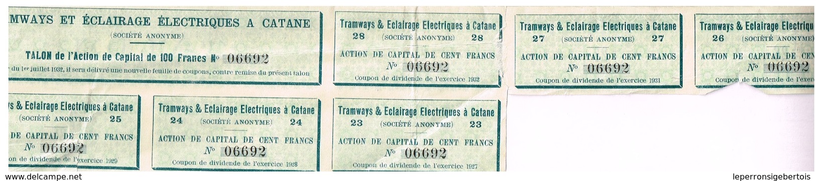 Action Ancienne - Société Anonyme -Tramways Et Eclairages Electriques à Catane - Titre De 1904 - N°06692 - Chemin De Fer & Tramway