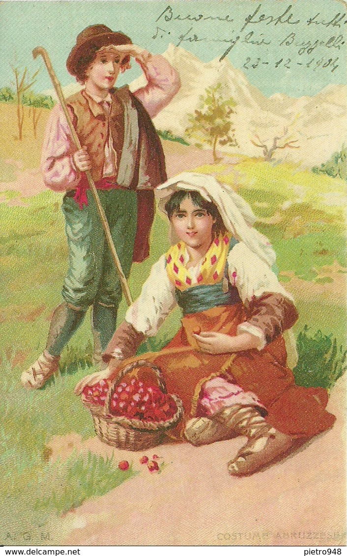 Ragazza E Ragazzo In Costumi Abruzzesi, Riproduzione C94, Reproduction, Illustrazione, A.G.M. Illustratore - Costumi