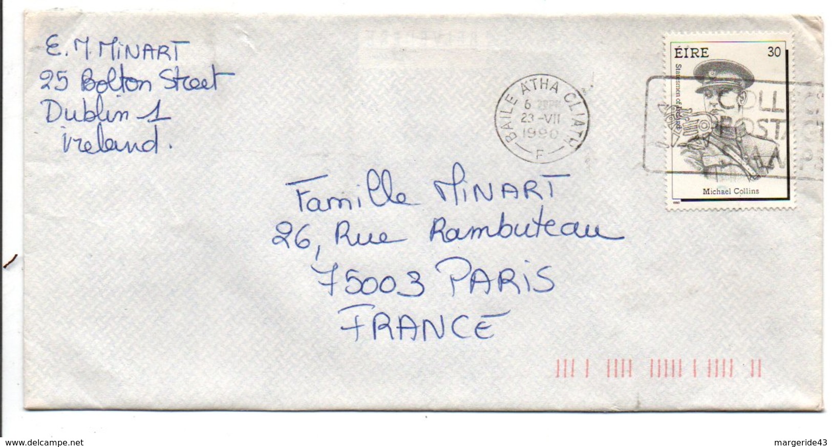 IRLANDE EIRE LETTRE POUR LA FRANCE 1973 - Covers & Documents