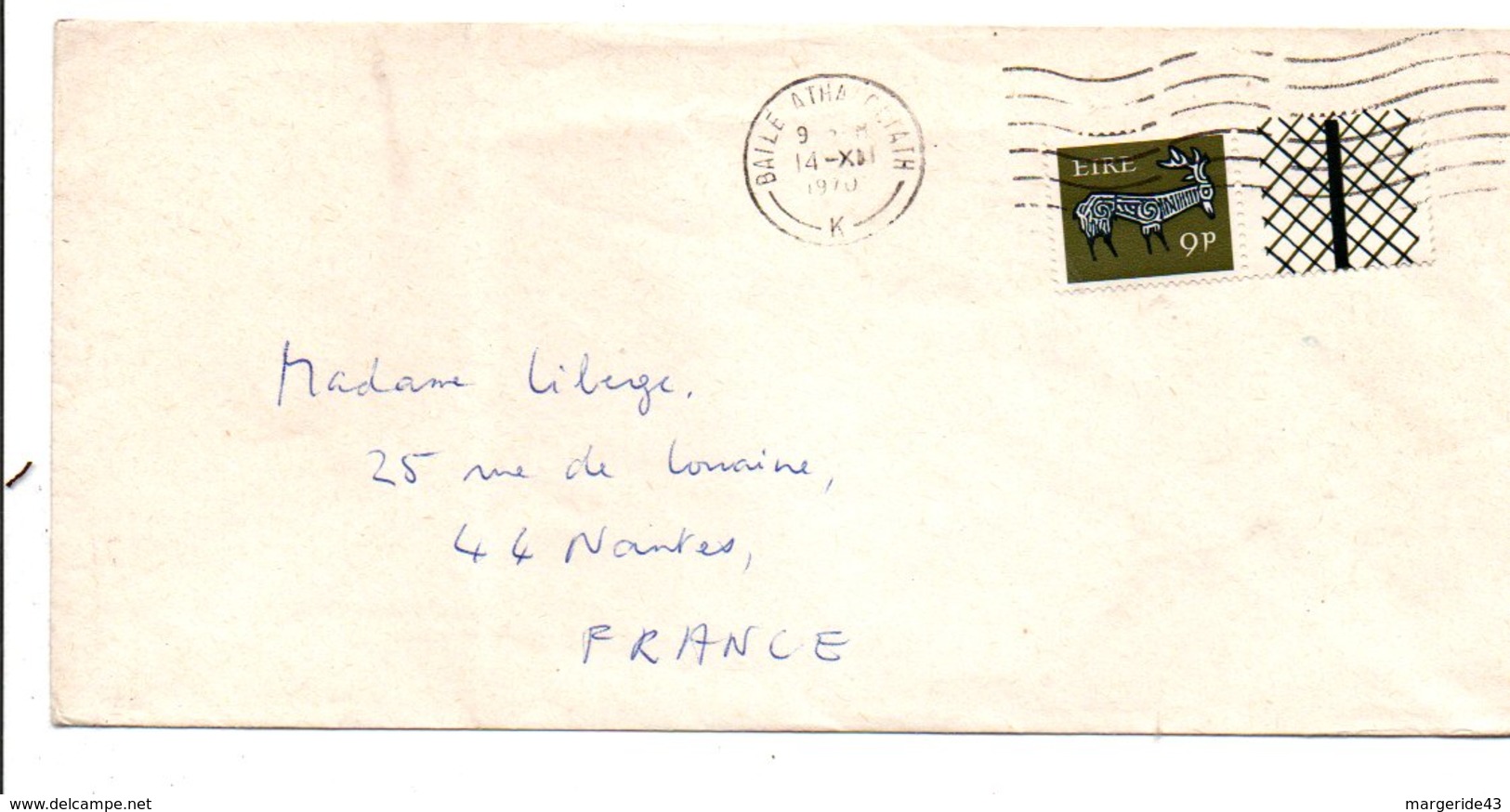 IRLANDE EIRE LETTRE POUR LA FRANCE 1973 - Covers & Documents