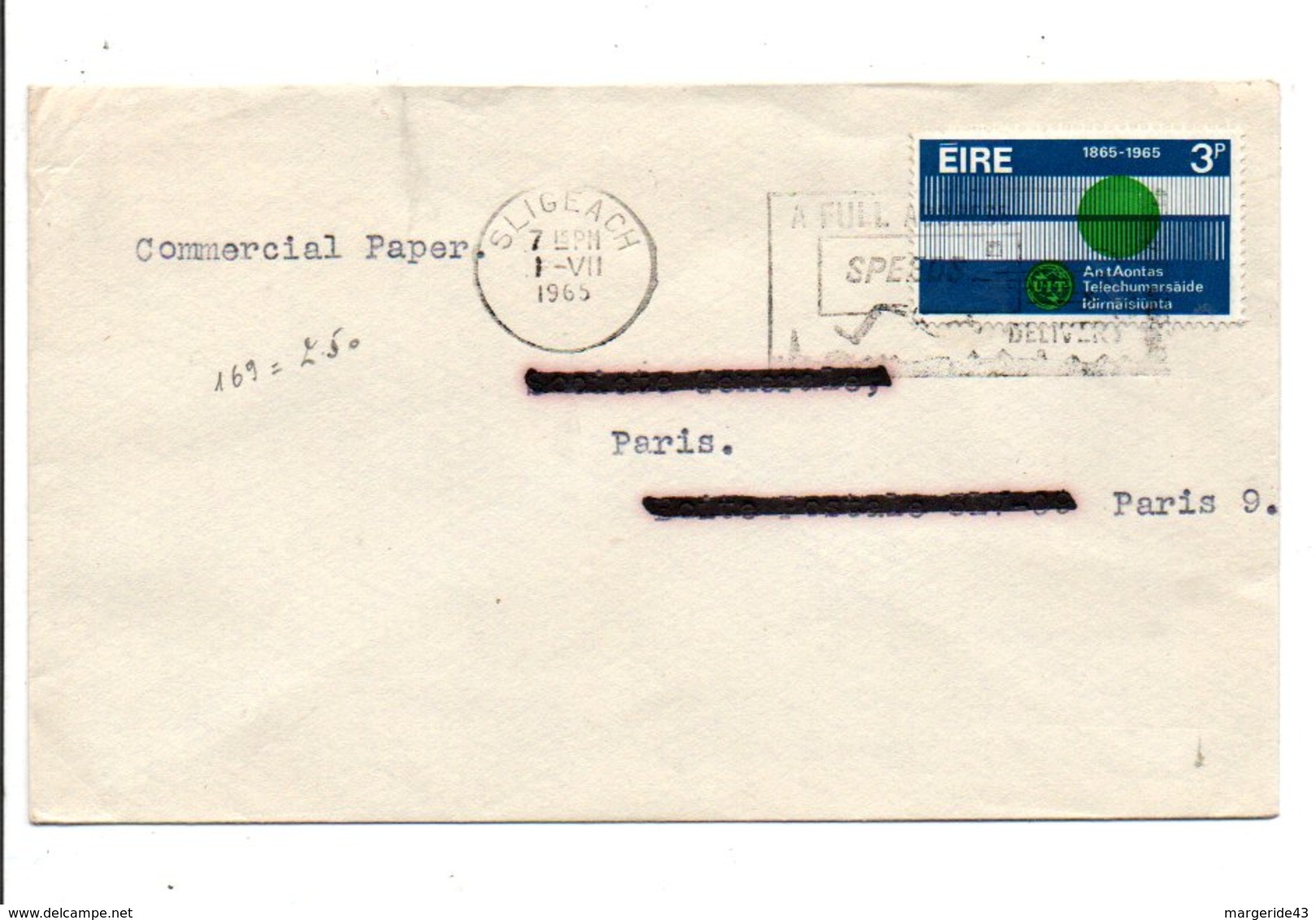 IRLANDE EIRE LETTRE POUR LA FRANCE 1965 - Cartas & Documentos