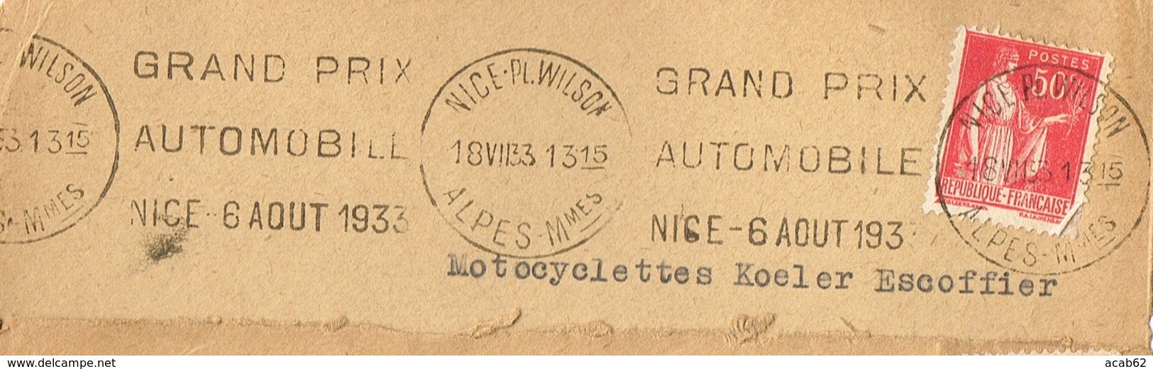 France. Flamme. Nice.Grand Prix Automobile. 18/VII/33 - Oblitérations Mécaniques (flammes)