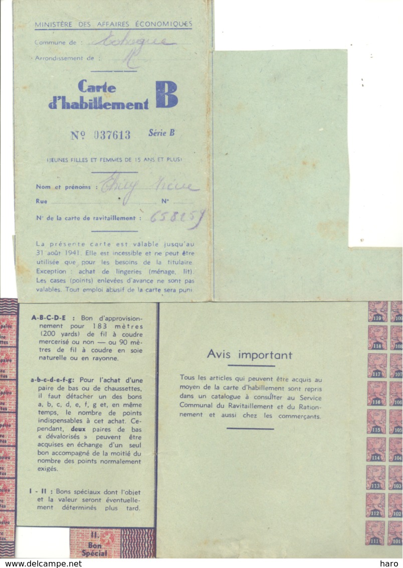 Guerre 40/45 - Communes De  TOHOGNE, VERLAINE ( Hamoir)  6 Cartes D'habillement B Pour Femmes (b258) - 1939-45