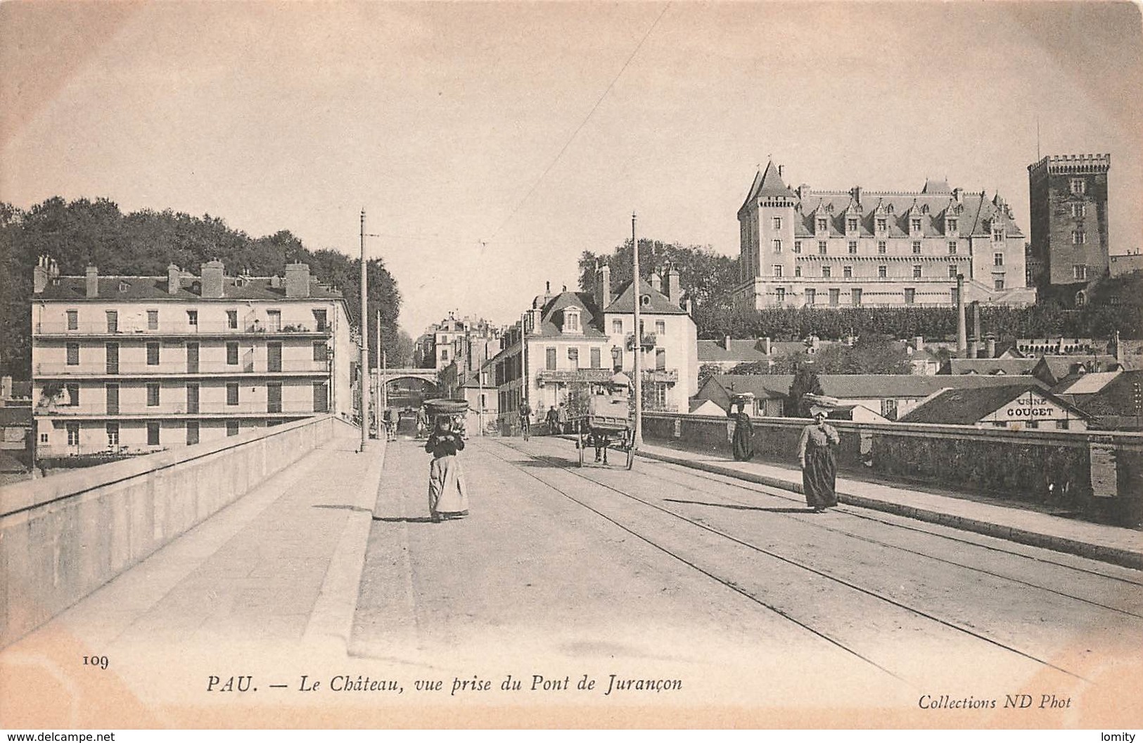 64 Pau Le Chateau Vue Prise Du Pont De Jurançon Cpa Carte Animée Attelage - Pau