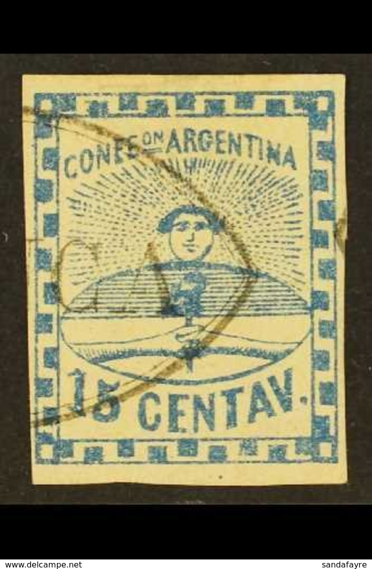 1858 15c Blue Imperf (Scott 3, SG 3), Very Fine Used With Part Oval "Franca" Cancel, Four Margins, Fresh. For More Image - Autres & Non Classés