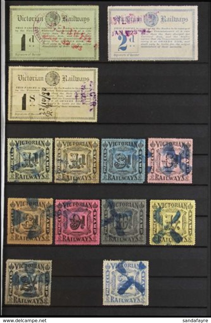 VICTORIA RAILWAY PARCELS STAMPS 1887-1934 Used Collection Which Includes 1887 1d, 2d, And 1s (this With Repair), 1902 1d - Sonstige & Ohne Zuordnung