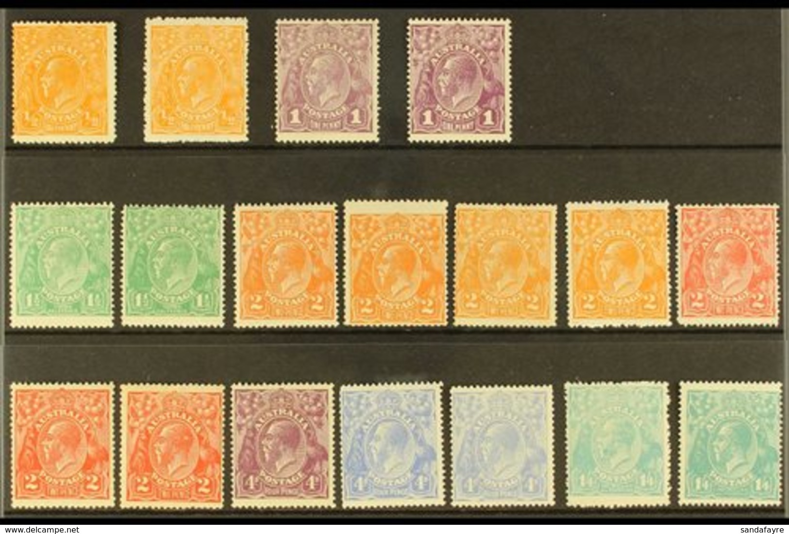 1918-23 FINE MINT KGV HEADS SELECTION Presented On A Stock Card & Includes A Range Of All Values To 1s4d Shades X2. An A - Altri & Non Classificati