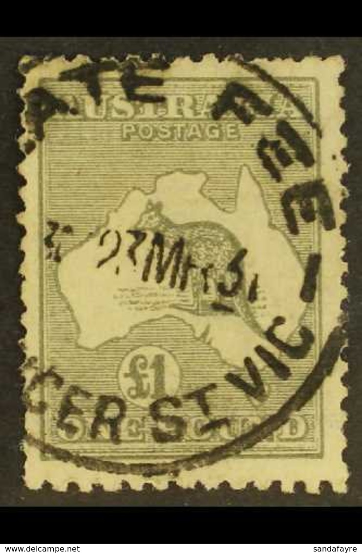 1923-4 £1 Grey 'Roo, SG 75, Used With "Late Fee" C.d.s., Blunt Perfs At Left, Cat.£325. For More Images, Please Visit Ht - Andere & Zonder Classificatie