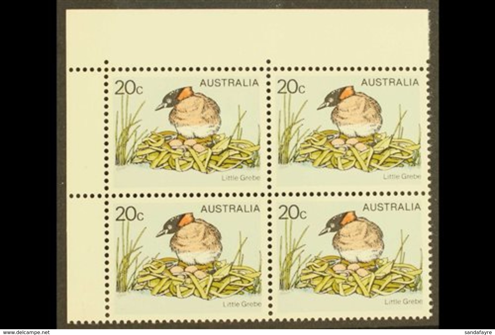 1978 20c Multicoloured "Little Grebe", Variety "yellow Omitted", SG 673a, Superb NHM Corner Block Of 4. For More Images, - Other & Unclassified