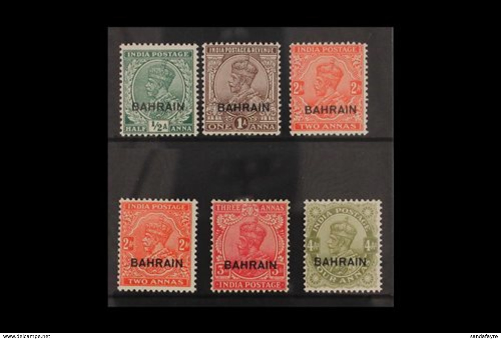 1934 - 7 ½a Green To 4a Sage Green, Geo V Overprints, SG 15/19, Very Fine Mint. (6 Stamps) For More Images, Please Visit - Bahreïn (...-1965)