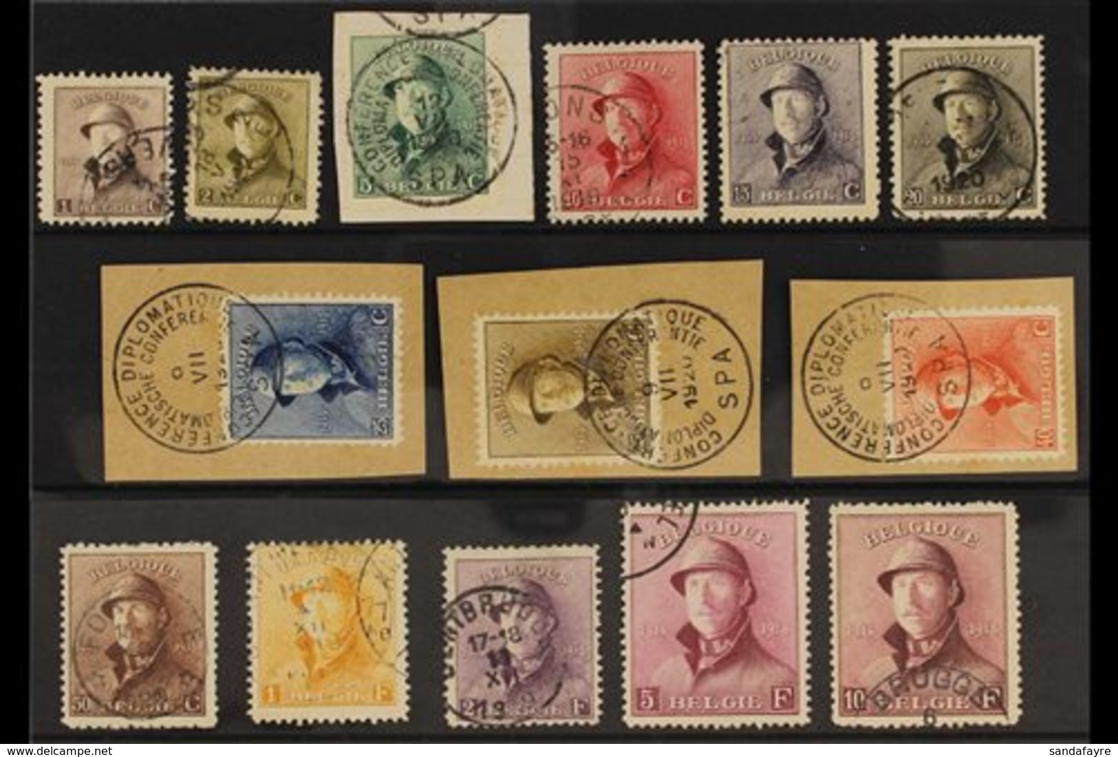 1919 King Albert Tin Hat Complete Set (COB 165/78, Michel 145/58, SG 237/50), Used, 2f & 10f With Small Thins, Fresh Col - Autres & Non Classés