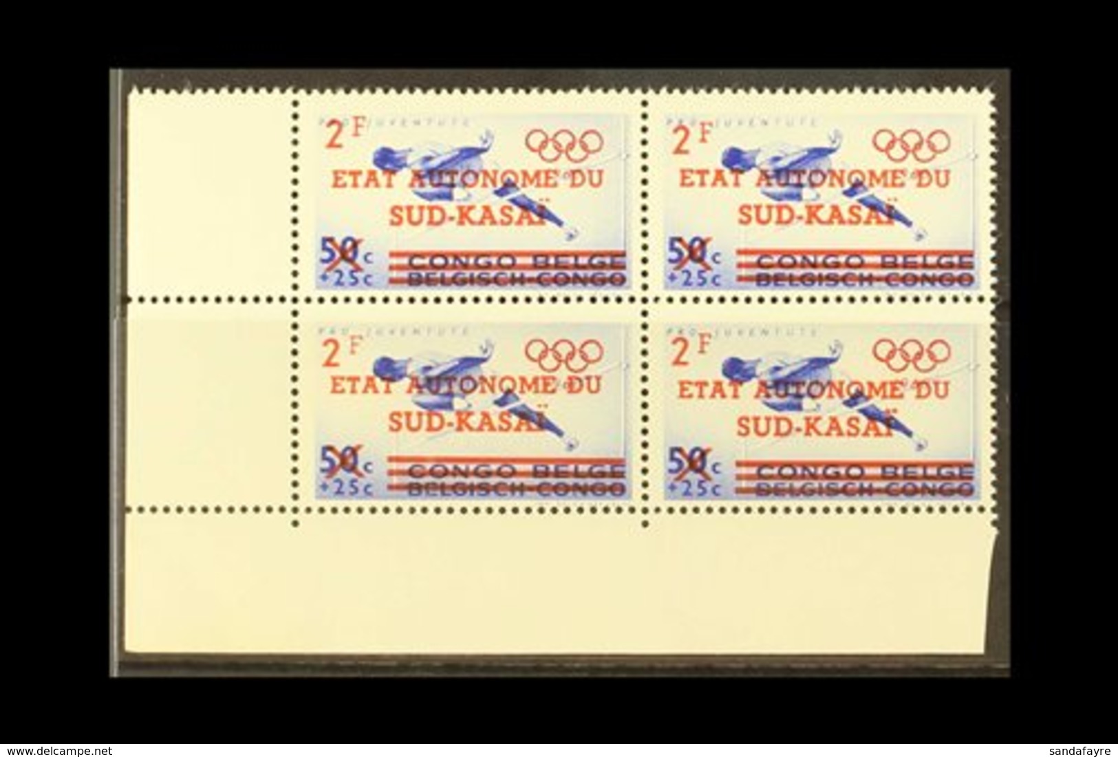 SOUTH KASAI 1961 Olympic Games Pair, COB 18/19, Matching Never Hinged Mint Lower Left Corner Blocks Of Four. (8 Stamps)  - Altri & Non Classificati