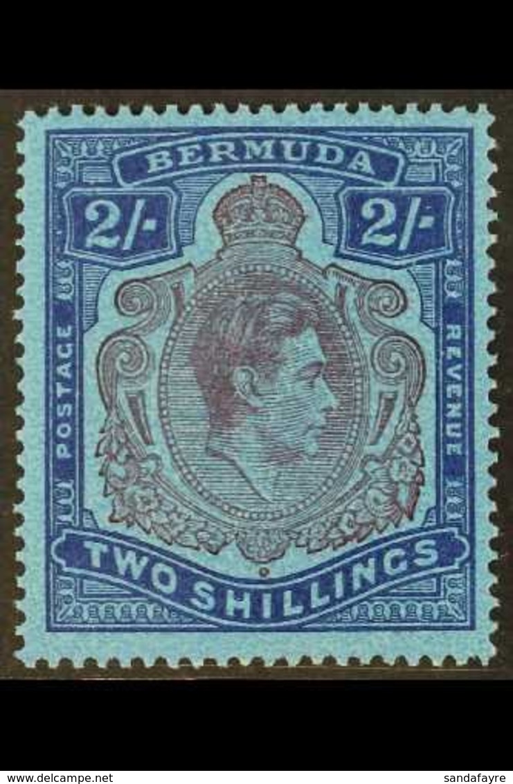 1938-53 2s Purple & Blue On Deep Blue Perf 14 Ordinary Paper With GASH IN CHIN Variety, SG 116cf, Very Fine Mint, Very F - Bermuda
