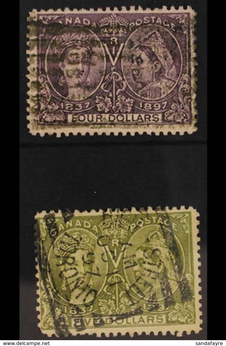 1897 JUBILEE FORGERIES $4 Violet And $5 Olive-green (SG 139/140), Very Convincing Line Engraved FORGERIES Used, Attribut - Sonstige & Ohne Zuordnung