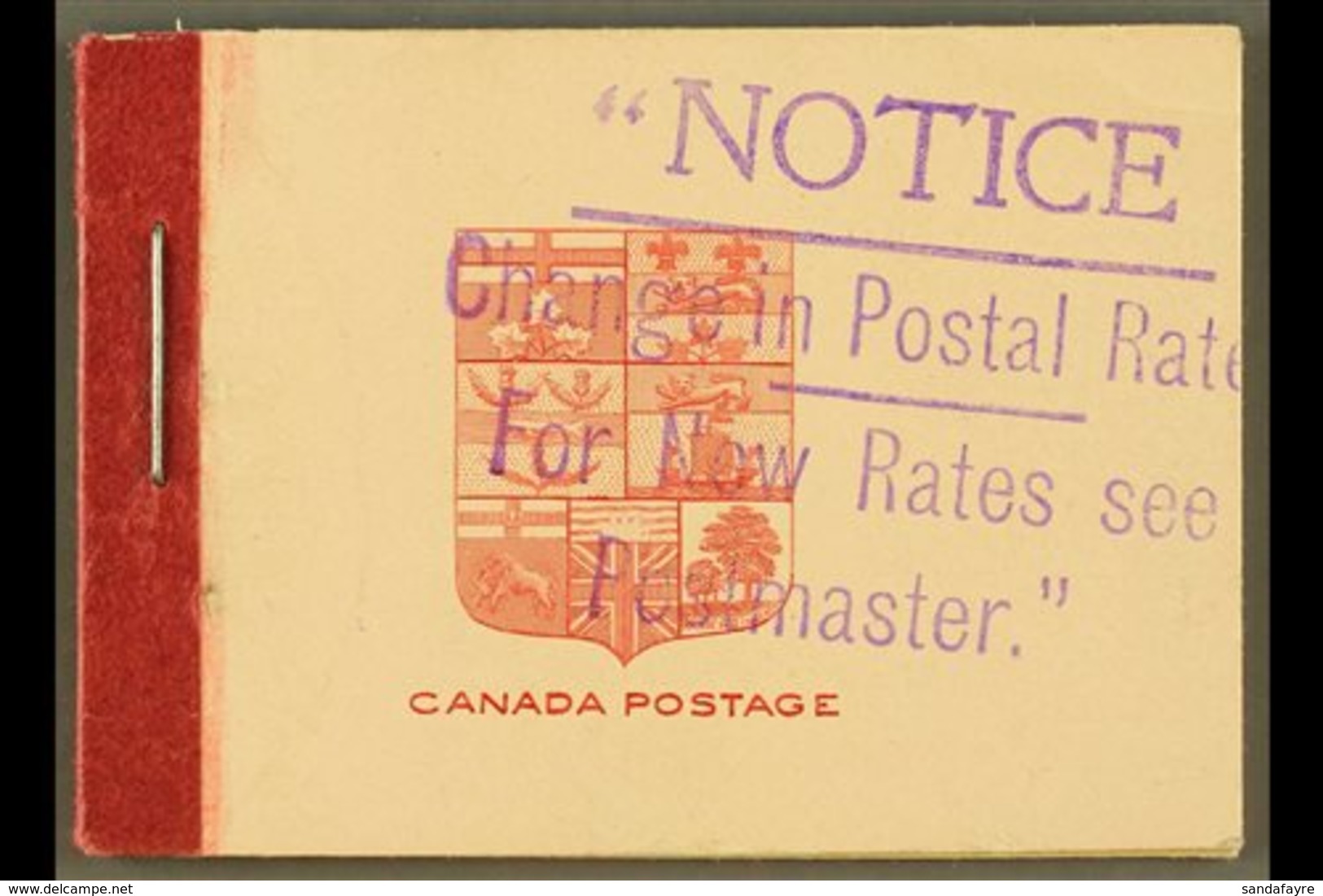 1912-16 25c Booklet With Red On Pink Cover, Cover Bearing "Notice" Handstamp, SG SB 3a, Complete & Very Fine (1 Booklet) - Other & Unclassified