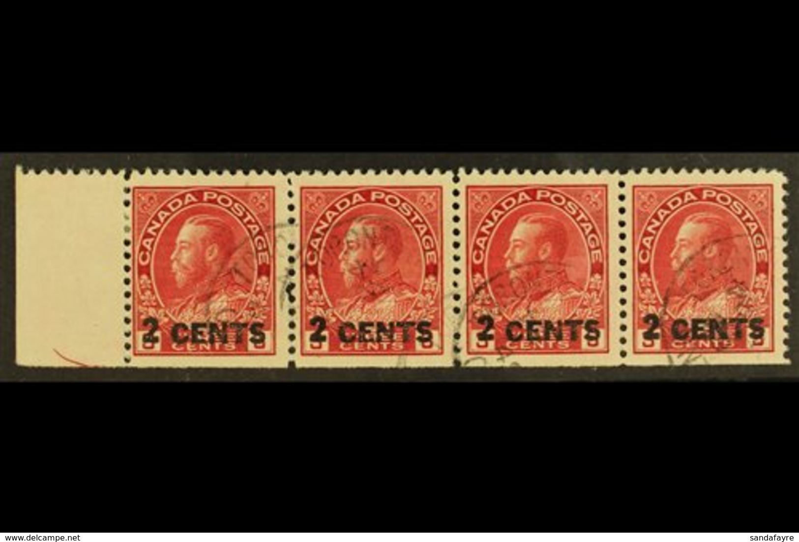 1926 2c On 3c Carmine Surcharge, SG 264, Fine/very Fine Used Horizontal Marginal STRIP Of 4, Very Fresh & Scarce. (4 Sta - Andere & Zonder Classificatie