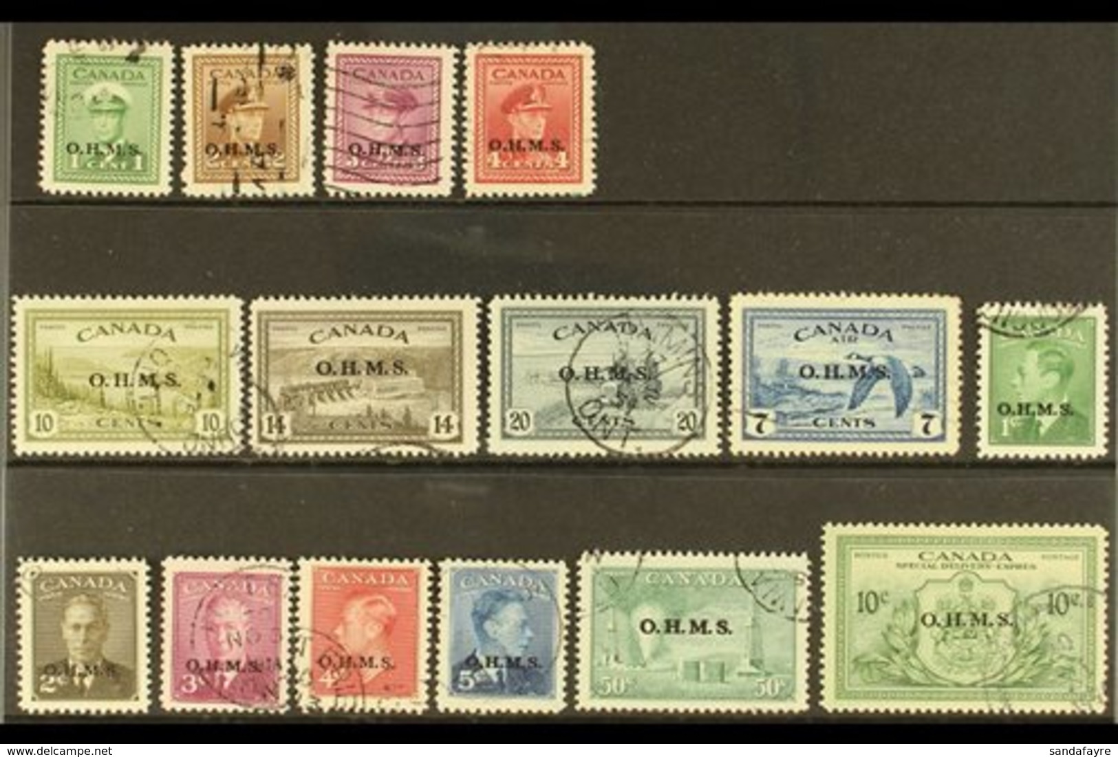 OFFICIALS 1949-50 FINE USED OHMS OVERPRINTED SELECTION Includes 1949 Range With Most Values To 20c And 7c Air, 1949-50 S - Autres & Non Classés