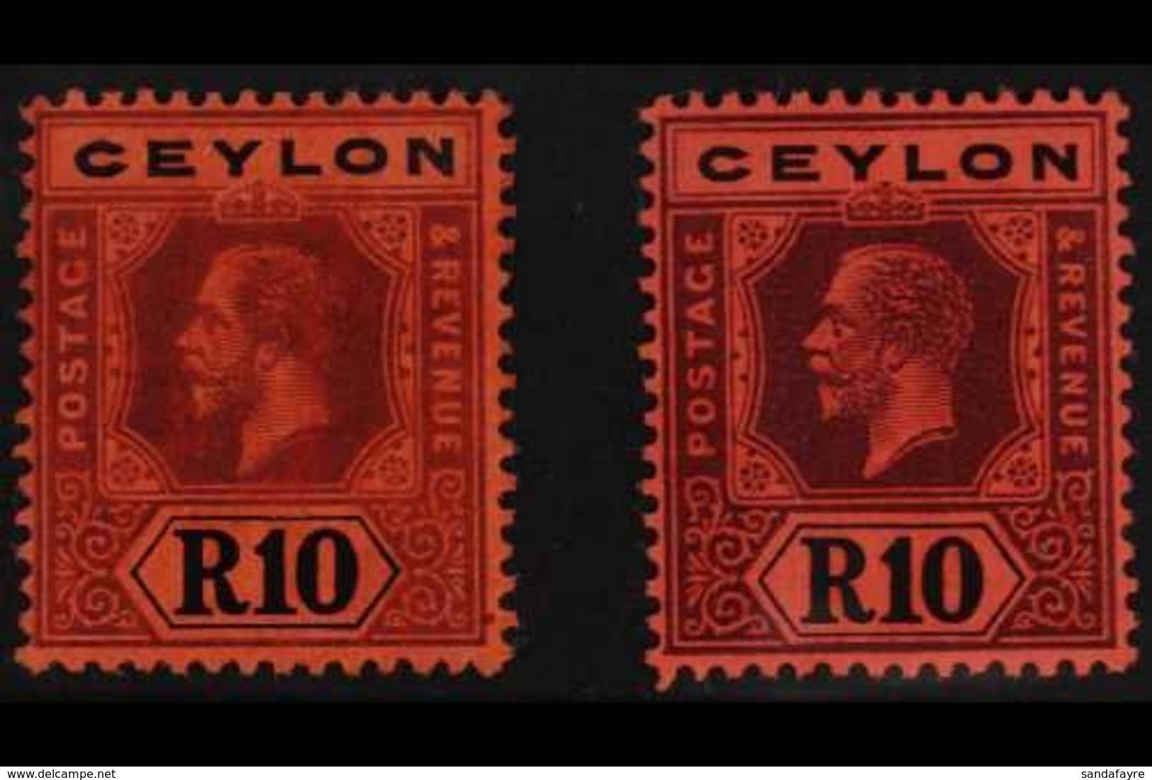 1912-25 10r Purple And Black On Red, Die I And II, SG 318, 318b, Very Fine Mint. (2 Stamps) For More Images, Please Visi - Ceylan (...-1947)