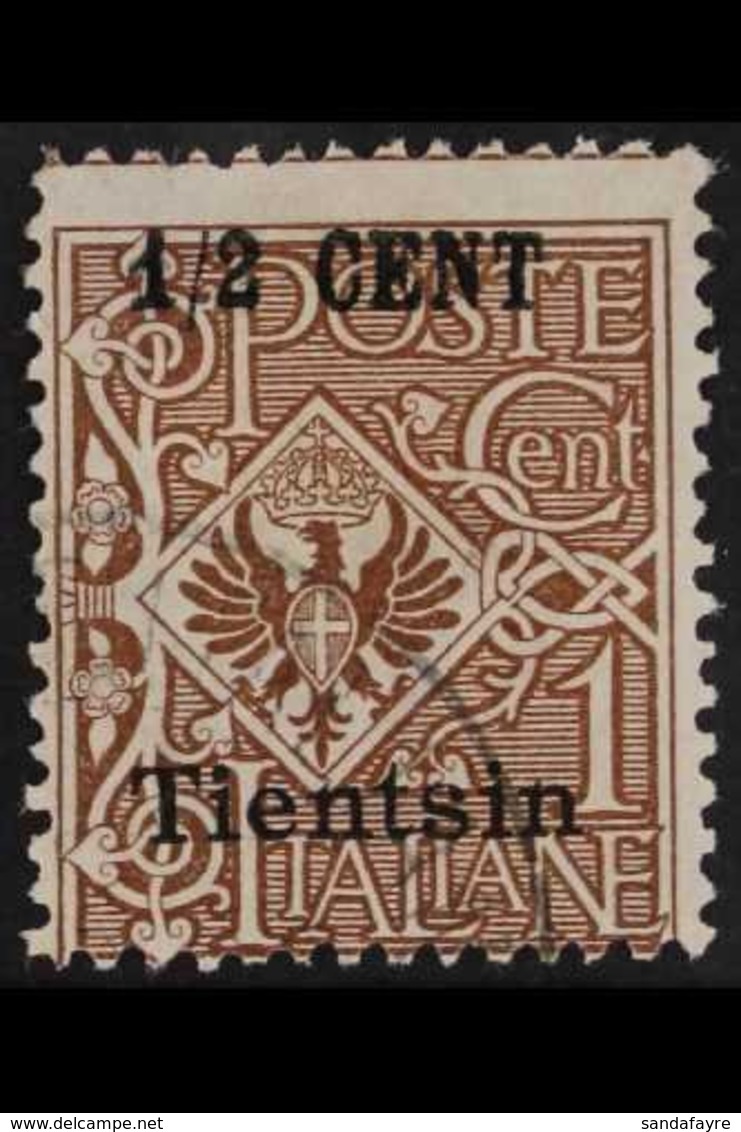 ITALIAN POST OFFICES TIENTSIN - 1918-19 ½c On 1c Brown, SG 44, Lightly Used, Centred Low. For More Images, Please Visit  - Other & Unclassified