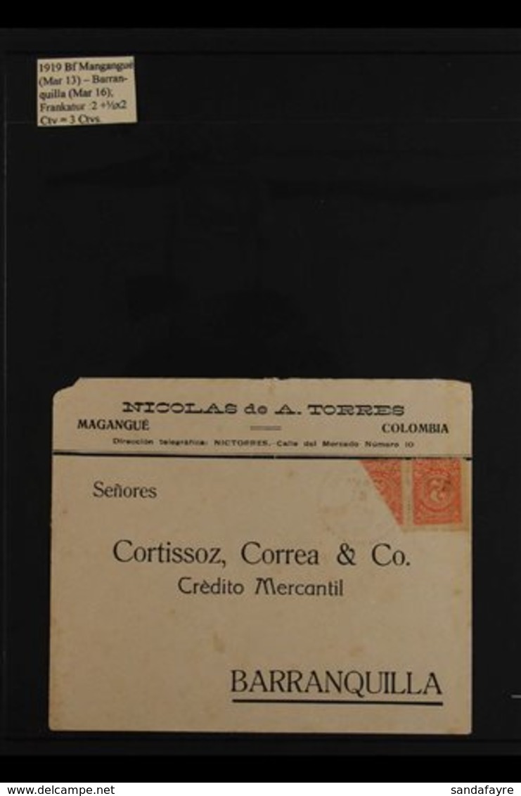 1919-24 BISECTS ON COVERS. A Delightful Pair Of Covers To Barranquilla, One 1919 (13 Mar) Bearing 2c Red X 1½ "numeral"  - Colombia