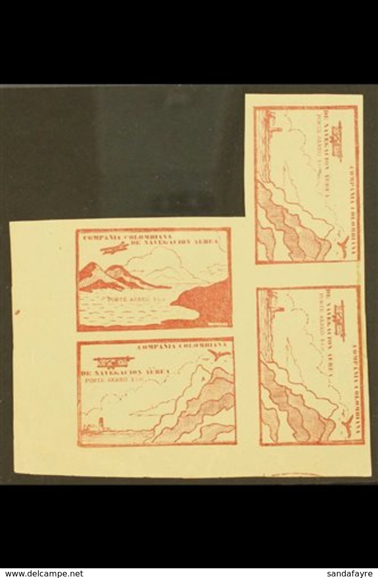 SCADTA 1920 10c Brown-red Imperf SE-TENANT TETE-BECHE BLOCK Of 4 (positions 59/60 & 67/68, So Called Juxta-positioned Co - Colombie