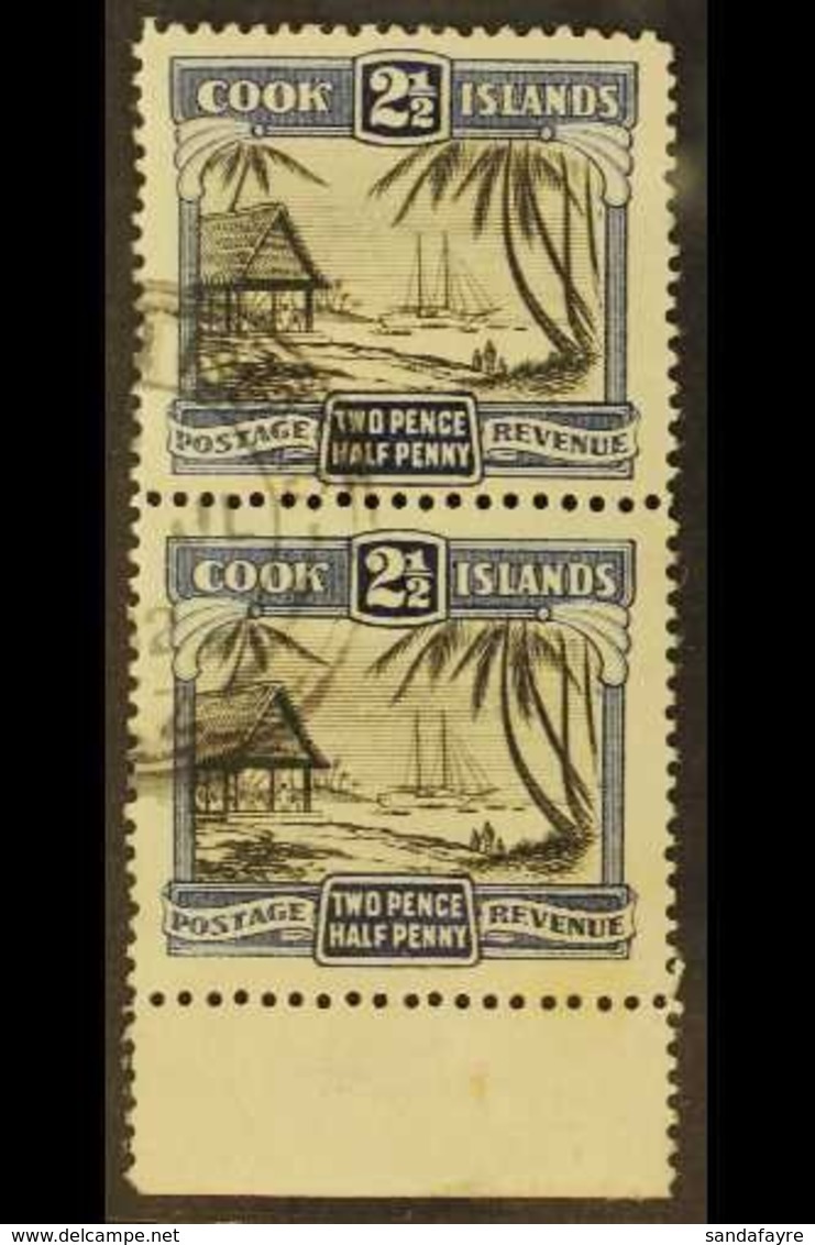 1932 4d Black And Bright Blue Pictorial, Perf. 14 SG 102a, Vertical Lower Marginal Pair, Fine Cds Used.  For More Images - Islas Cook