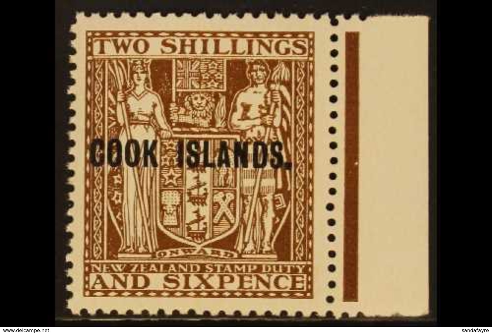 1943-54 2s6d Dull Brown Postal Fiscal Of New Zealand With "COOK ISLANDS" Overprint, Watermark Upright, SG 131, Never Hin - Cook Islands