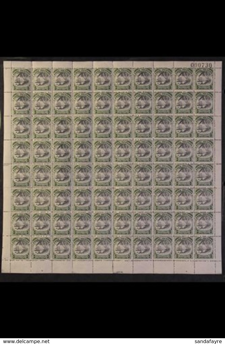1944-46 ½d Black & Deep Green WATERMARK SIDEWAYS INVERTED Variety, SG 137w, Never Hinged Mint COMPLETE SHEET Of 80, Mino - Cook