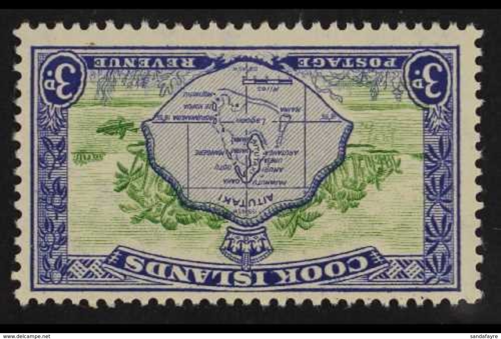 1949 3d Green And Ultramarine, Watermark Inverted, SG 153aw, Never Hinged Mint. For More Images, Please Visit Http://www - Islas Cook