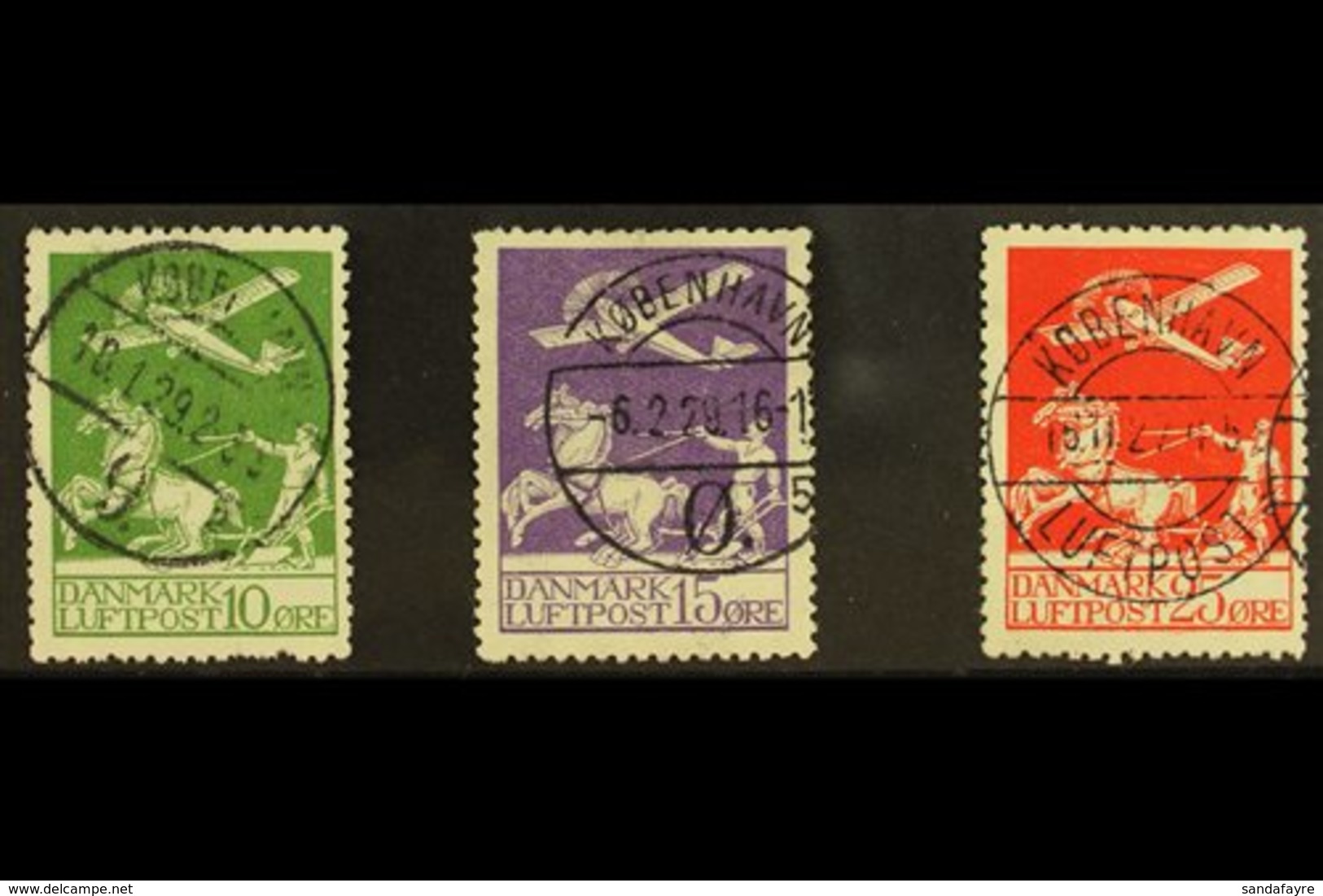 1925-26 10 Ore, 15 Ore, And 25 Ore Air Set, Michel 143/145 Or SG 224/226, Fine Used With Neat Cds Cancels. (3 Stamps)  F - Autres & Non Classés