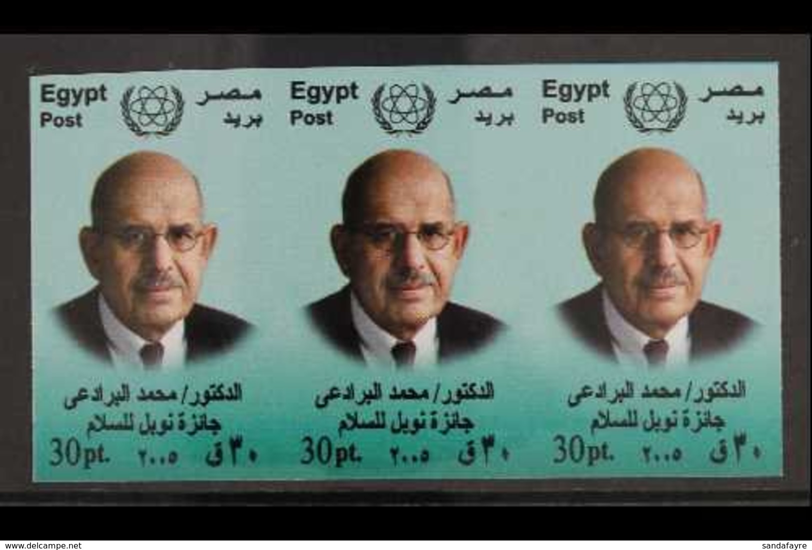 2005 30p Mohamed El-Baradei, IMPERF STRIP OF 3, SG 2410, Never Hinged Mint. For More Images, Please Visit Http://www.san - Autres & Non Classés