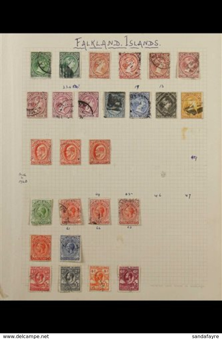 1891-1962 USED COLLECTION On Leaves, Includes 1891-1902 Vals To 6d, 1921-28 Vals To 2½d, 1929-37 Vals To 6d, 1933 1½d &  - Falkland Islands