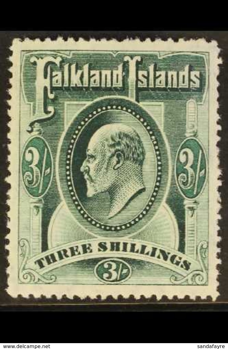 1904 3s Green Ed VII, SG 49, Very Fine Mint. For More Images, Please Visit Http://www.sandafayre.com/itemdetails.aspx?s= - Falkland