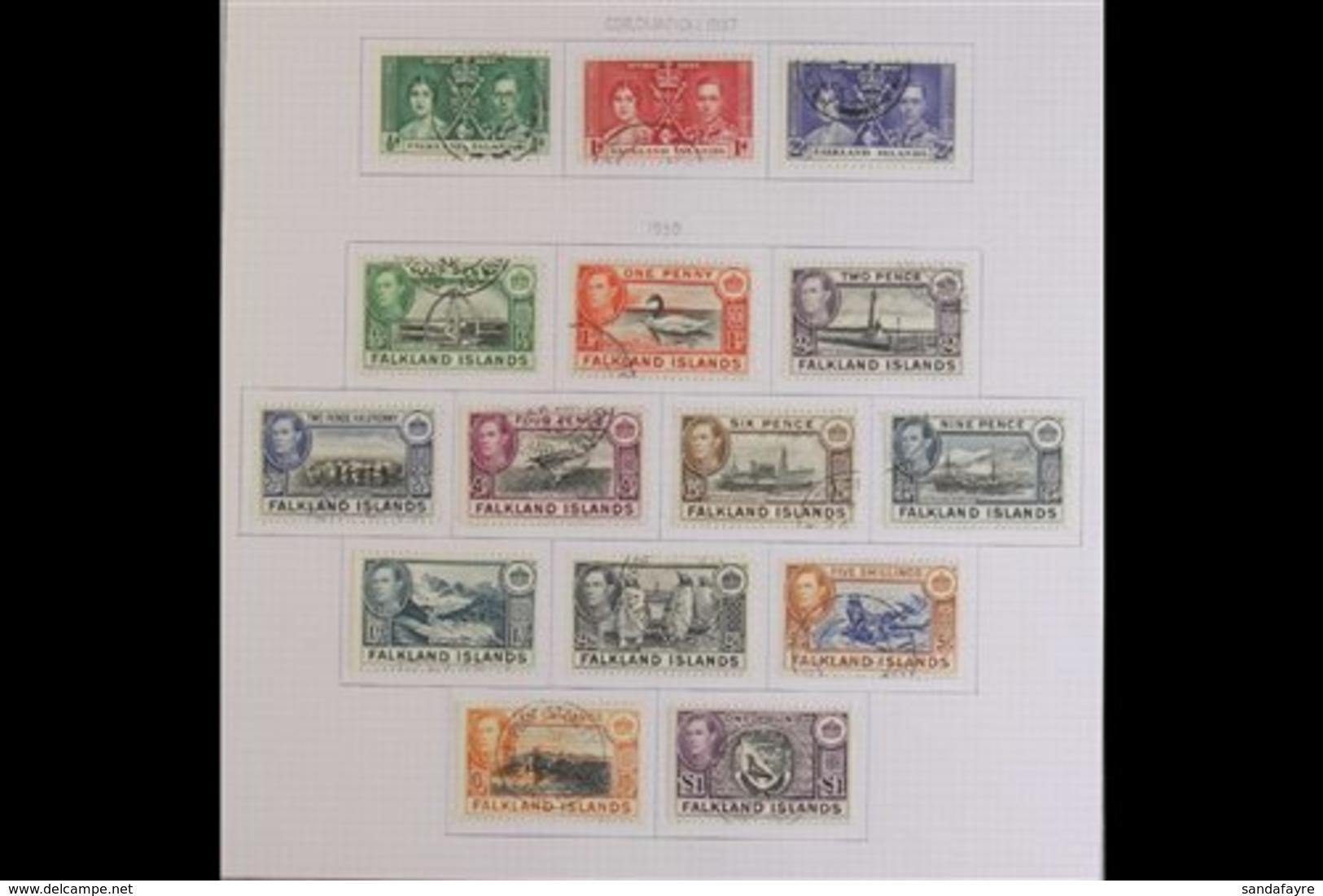 1937-52 COMPLETE USED COLLECTION. An Attractive, Fine Used Collection Of Complete Sets For This Reign, Includes 1937 Cor - Falklandinseln