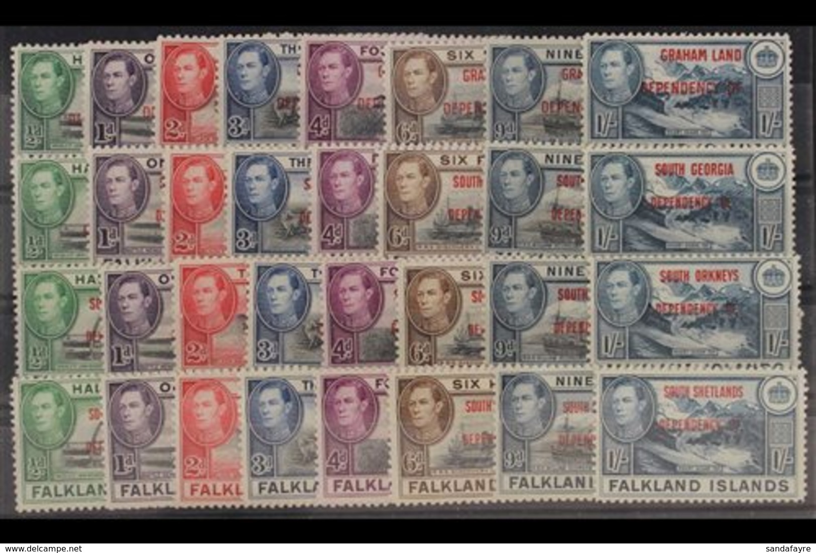 1944-45 All Four Overprinted Sets, SG A1/8, B1/8, C1/8 & D1/8, Never Hinged Mint (32 Stamps) For More Images, Please Vis - Islas Malvinas