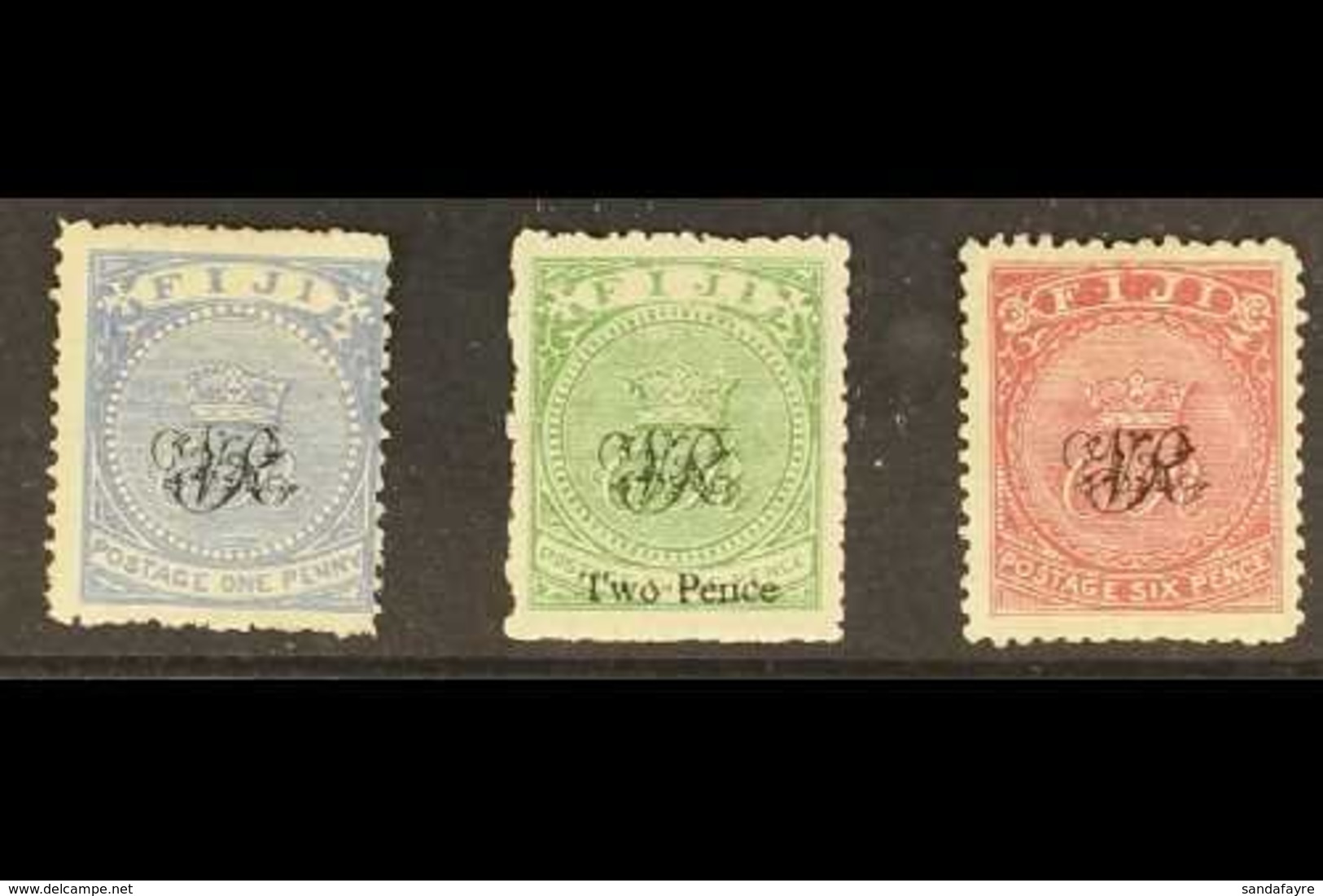 1877 Laid Paper 1d Blue, 2d On 3d Yellow Green And 6d Rose, SG 21/33, Fine Mint With Large Part Gum. (3 Stamps) For More - Fidji (...-1970)