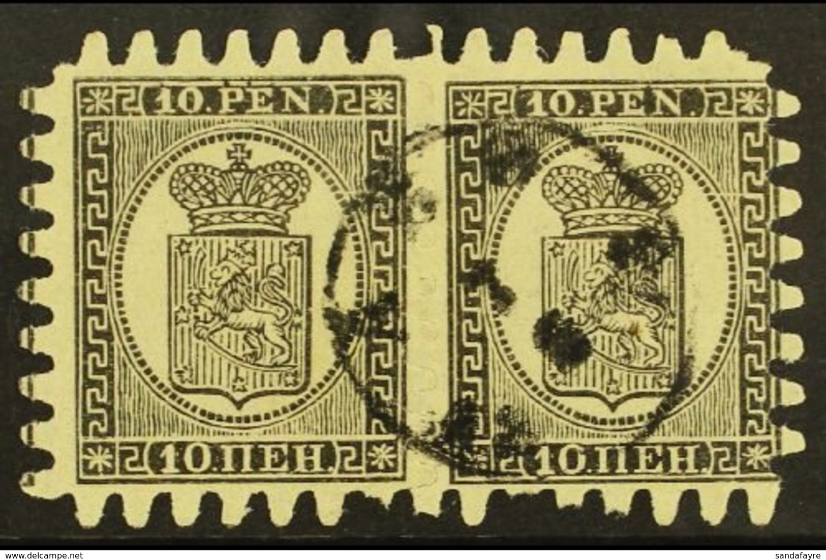 1871 10p Black/buff, Wove Paper, Type III Serpentine Roulette, SG 59, Fine Cds Used Intact Pair, Right Hand Stamp With 2 - Otros & Sin Clasificación