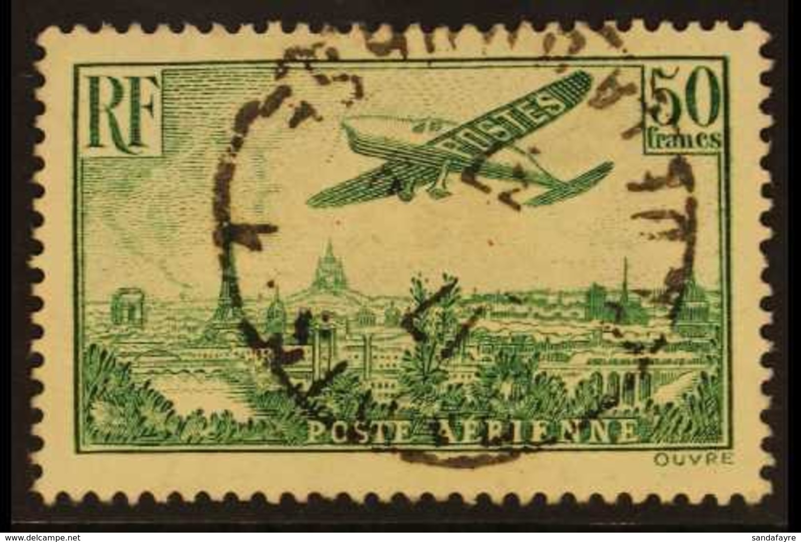 1936 50f Yellow-green Air Aircraft Over Paris (Yvert 14, SG 540), Very Fine Cds Used, Fresh. For More Images, Please Vis - Altri & Non Classificati