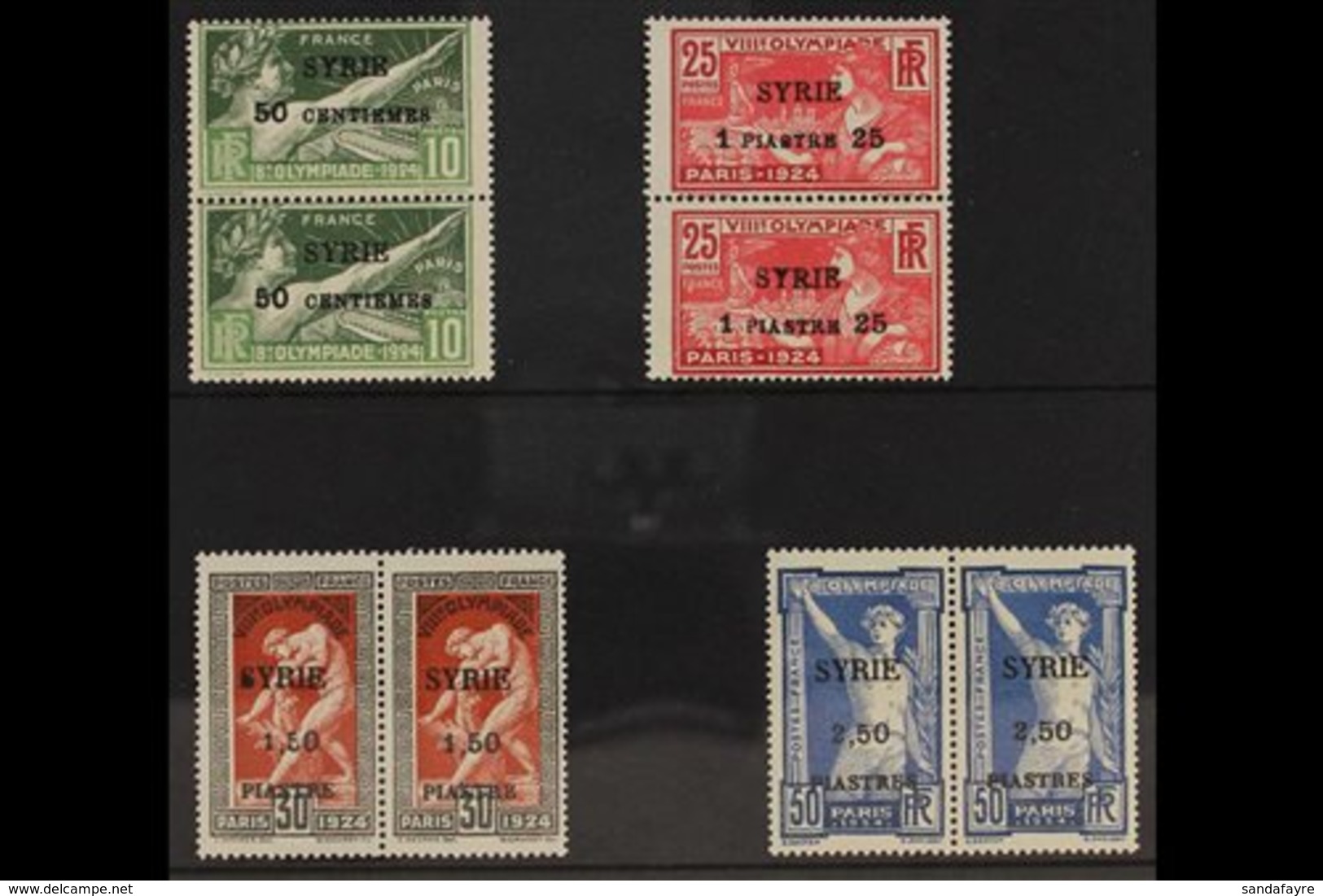 SYRIA 1924 Olympic Games Of France Opt'd Syria & Surcharged Set, Yv 122/25, SG 139/42, Superb, Never Hinged Mint Pairs.  - Autres & Non Classés
