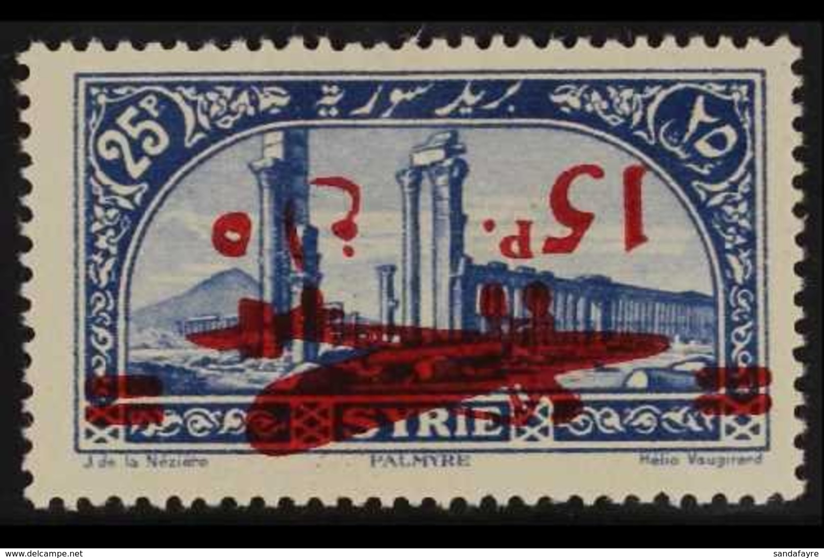 SYRIA 1929-30 15pi On 25pi Blue, Variety "INVERTED SURCHARGE", Yv 41b, Fine Mint For More Images, Please Visit Http://ww - Autres & Non Classés
