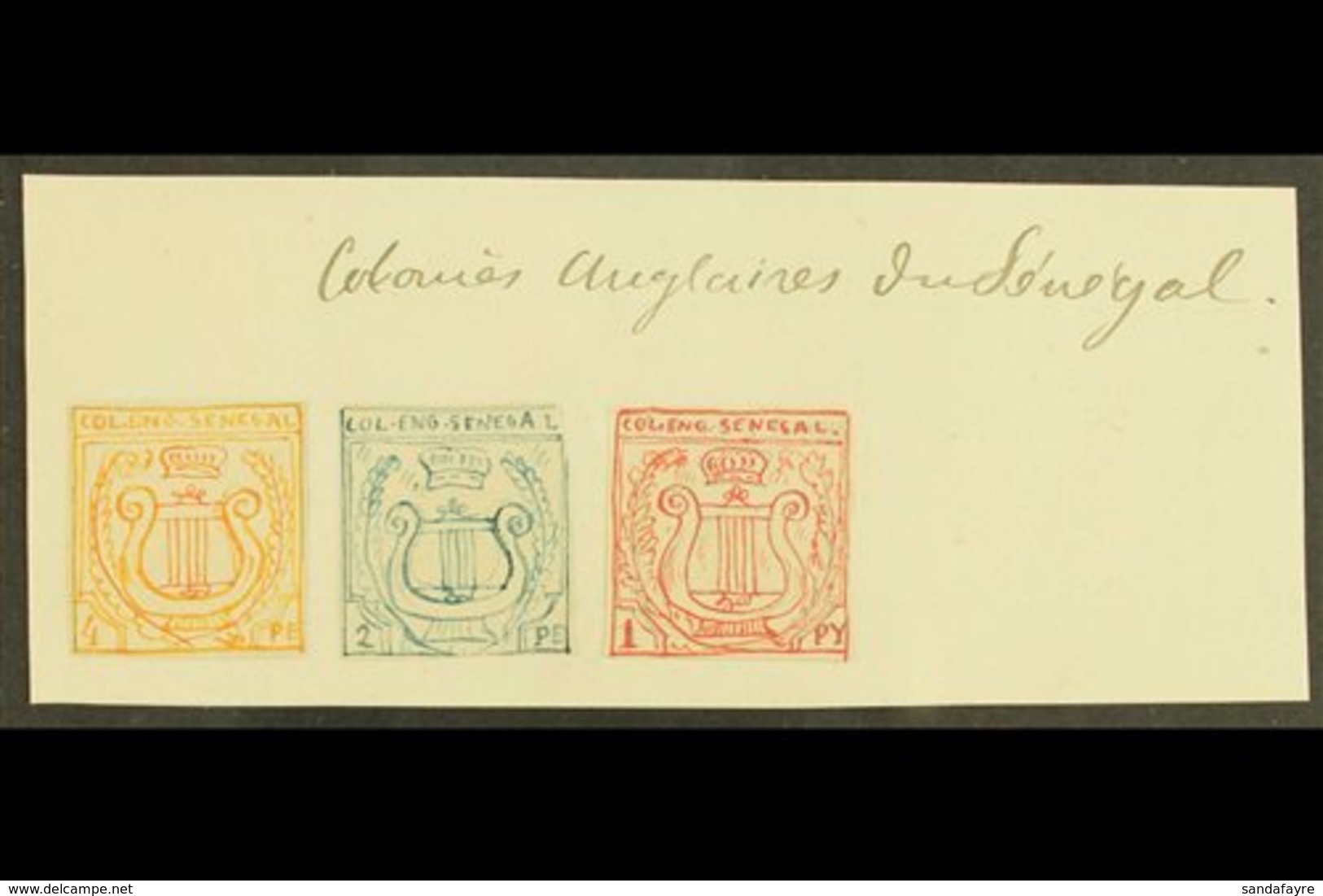 THE ENGLISH COLONY OF SENEGAL? Three Small Stamp Sized Hand Painted Essays Created In 1861 By An Artist From France, Fea - Autres & Non Classés