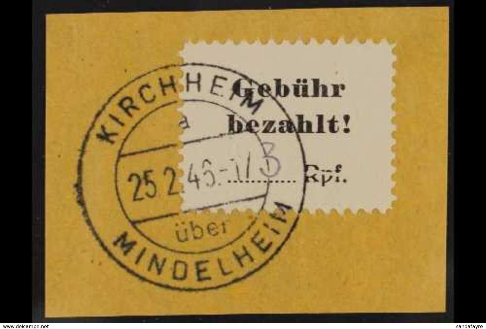 MINDELHEIM AND KIRCHHEIM 1945 3pf Black On White Paper With Manuscript "3" Local Stamp Showing "RPF" HORIZONTALLY BROKEN - Other & Unclassified