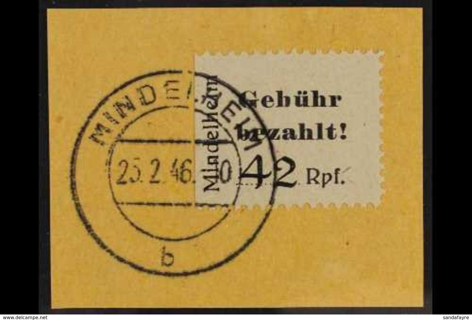 MINDELHEIM AND KIRCHHEIM 1945 42pf Black Type A On Grey Paper Local Stamp, Michel 2 A, Superb Cds Used On Piece With Com - Autres & Non Classés